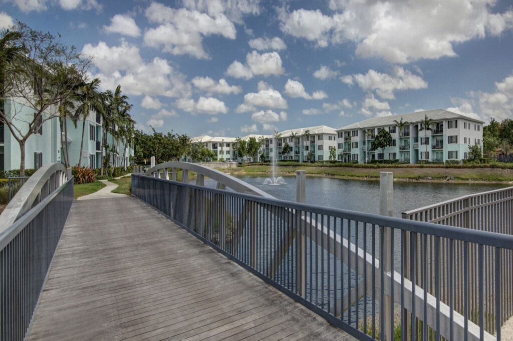 Pond with walking path around the perimeter